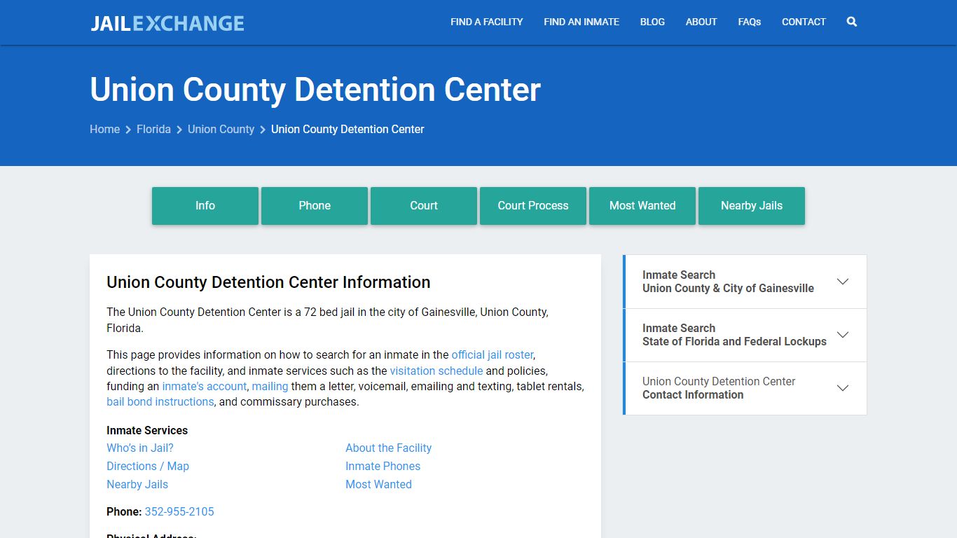 Union County Detention Center, FL Inmate Search, Information